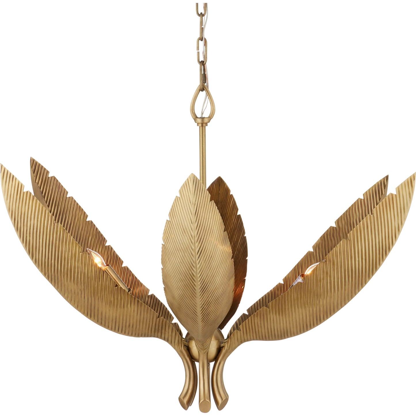 002 SI-1894190 | Additional Silo | Bird of Paradise Chandelier by Currey and Company in antique brass. Made from brass, iron in a coastal style.