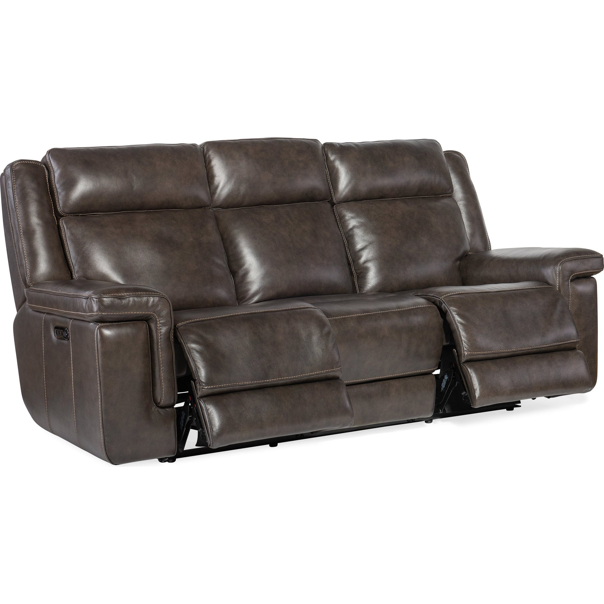 Montel Lay Flat Power Sofa by Hooker Furniture in cosmos cobalt. Made from leather in a traditional style.