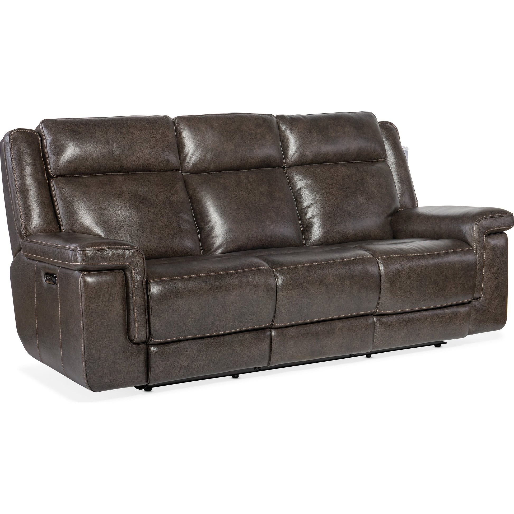 Montel Lay Flat Power Sofa by Hooker Furniture in cosmos cobalt. Made from leather in a traditional style.