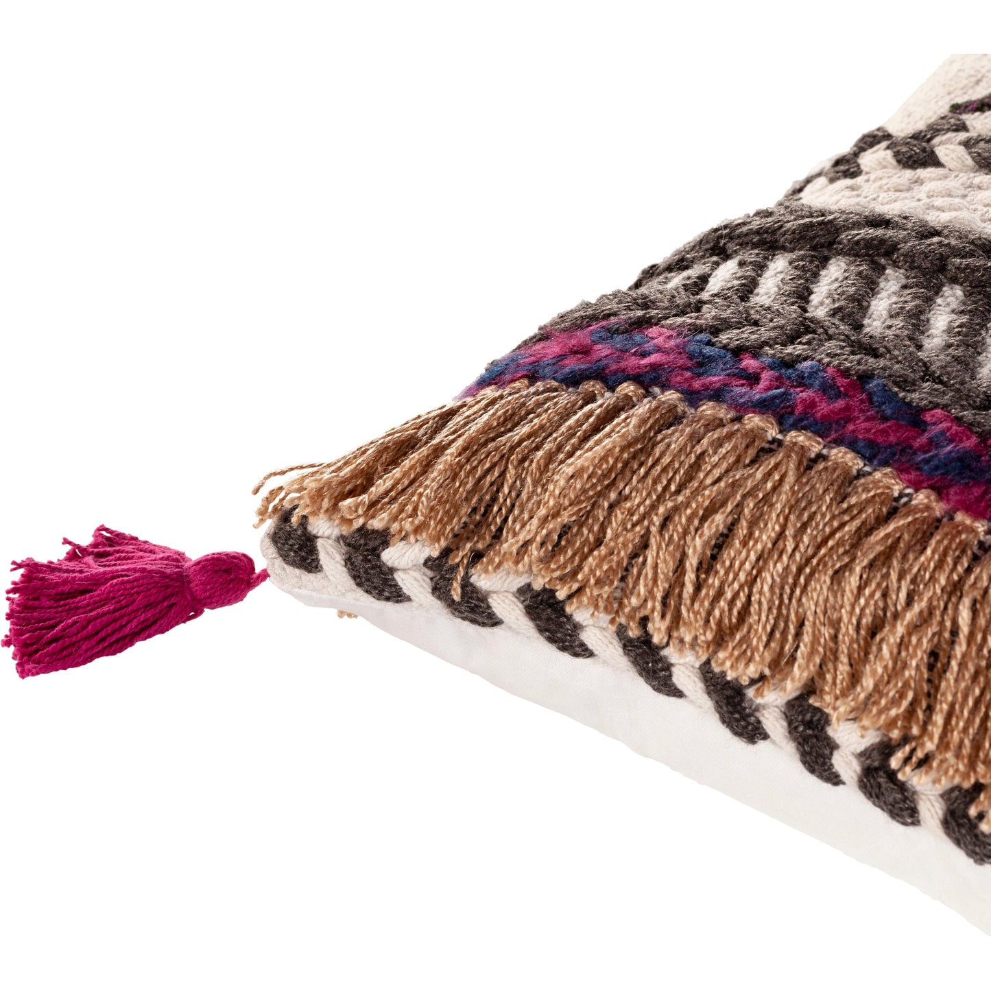 001 SI-1894130,SI-1894131,SI-1894132,SI-1894133 | Closeup | Zuri Indoor/Outdoor Pillow by Surya in charcoal, white, fuchsia, tan, navy. Made from 100% cotton in a eclectic & global style.
