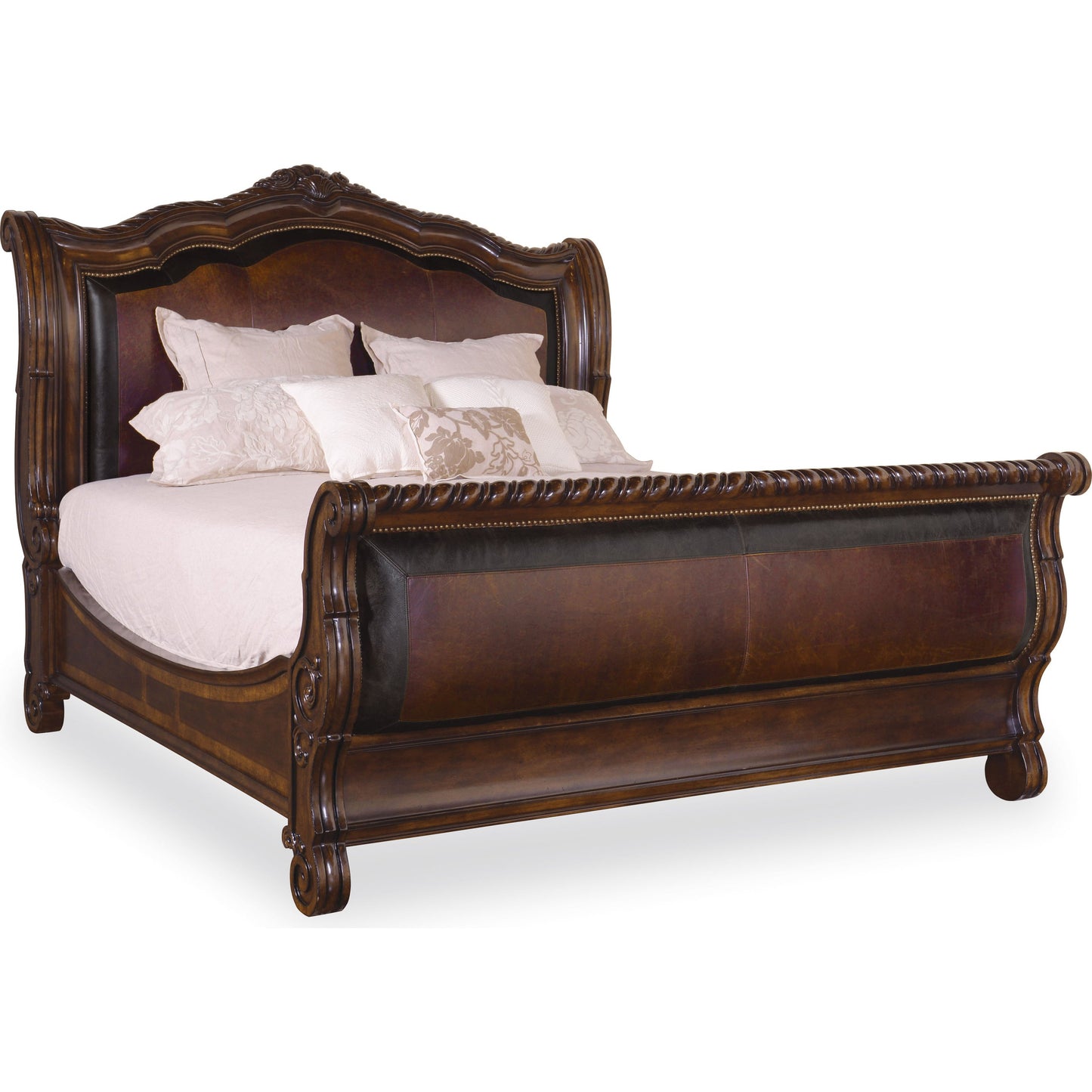 001 SR-882124 | Primary Silo | Valencia Upholstered Sleigh Bed by A.R.T. Furniture in brown and tuscan. Made from wood, veneer in a traditional style.