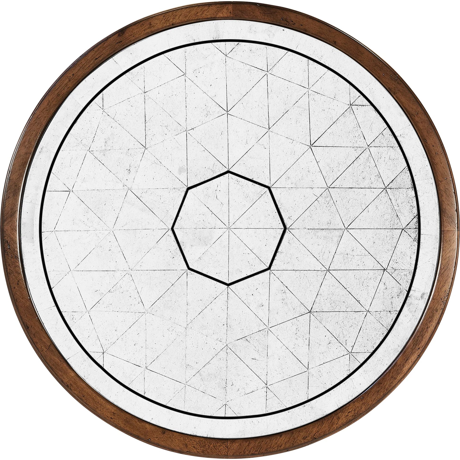 Églomisé & Walnut Round Wine Table by Jonathan Charles in medium walnut. Made from acacia, glass in a unique style.