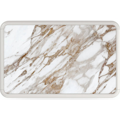 Milos Nightstand by Caracole in almond milk, toasted pecan. Made from acacia, marble, birch in a modern style.