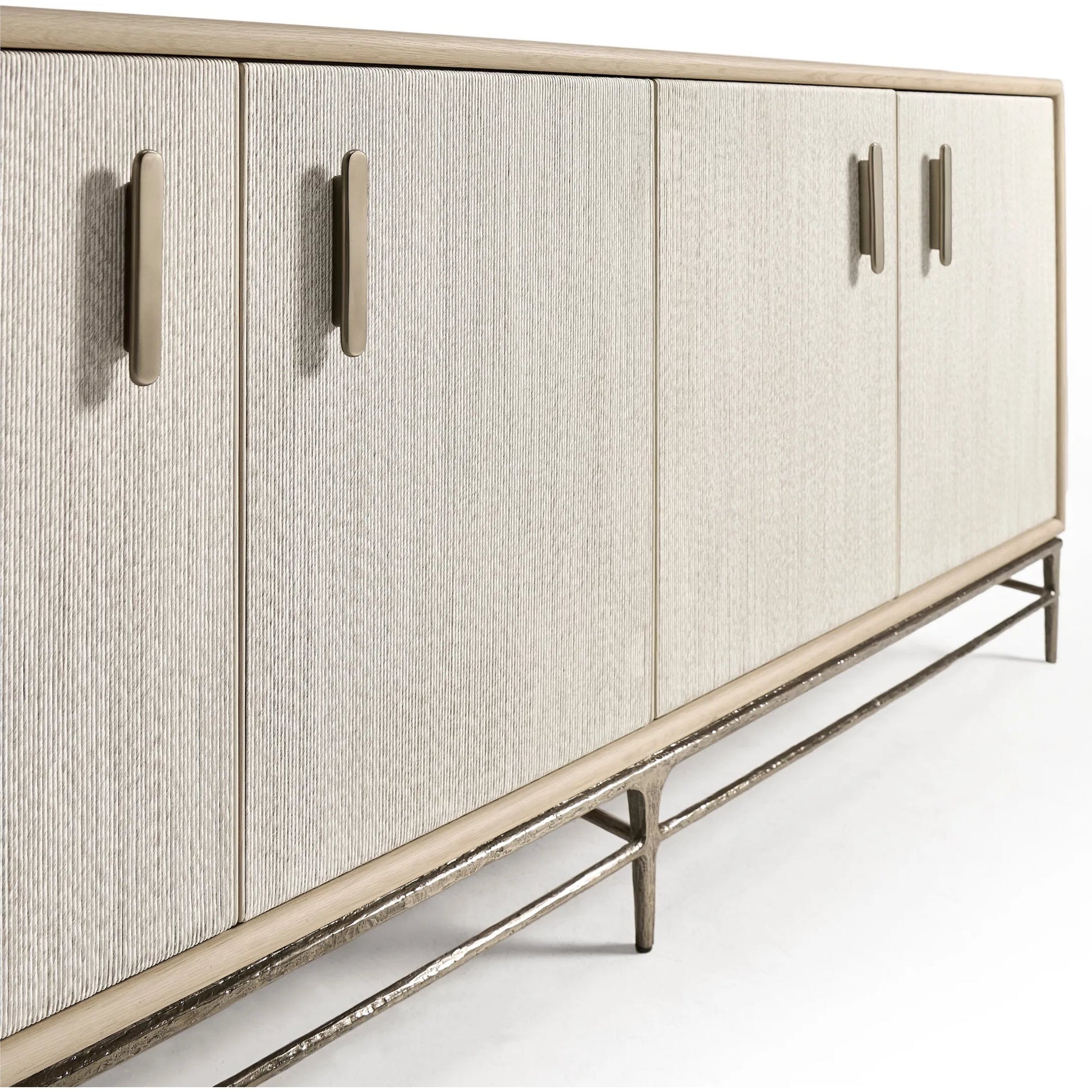 Clapotis Entertainment Console by Jonathan Charles in whitewash cord. Made from main rope in a unique style.
