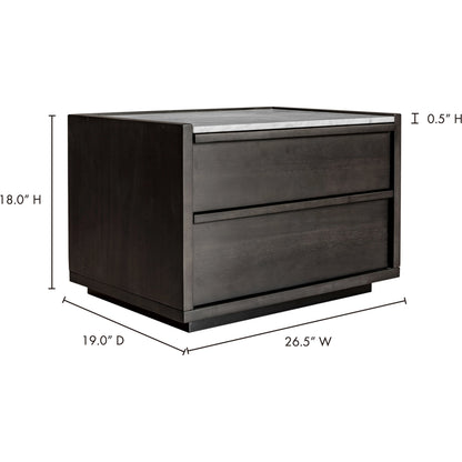 Ashcroft Nightstand by Moe's Home Collection in gray. Made from acacia veneer, white marble top, mdf in a transitional style.