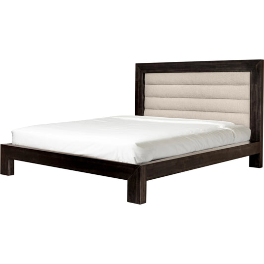 Ashcroft Bed by Moe's Home Collection in beige. Made from upholstery: 95% polyester, 5% nylon, acacia veneer, mdf, pine slats in a modern style.