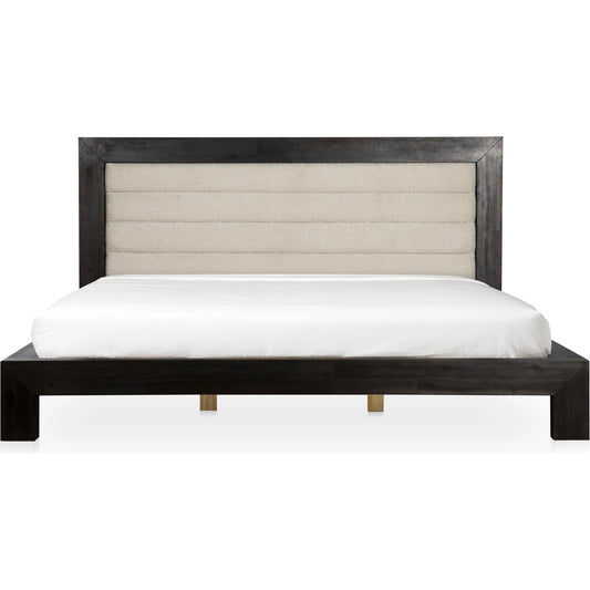 Ashcroft Bed by Moe's Home Collection in beige. Made from upholstery: 95% polyester, 5% nylon, acacia veneer, mdf, pine slats in a modern style.
