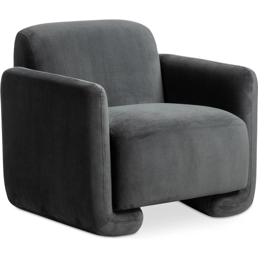 Fallon Accent Chair by Moe's Home Collection in shadow grey. Made from upholstery: 100% polyester, solid pine, plywood frame, elastic webbing support, medium density high resilient foam in a unique style.
