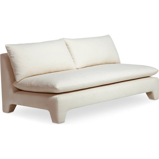 Estelle Sofa by Moe's Home Collection in cream. Made from upholstery: 98% polyester, 2% linen, plywood frame, elastic webbing support, cushion fill: high density foam, dacron fiber, duck feather in a unique style.