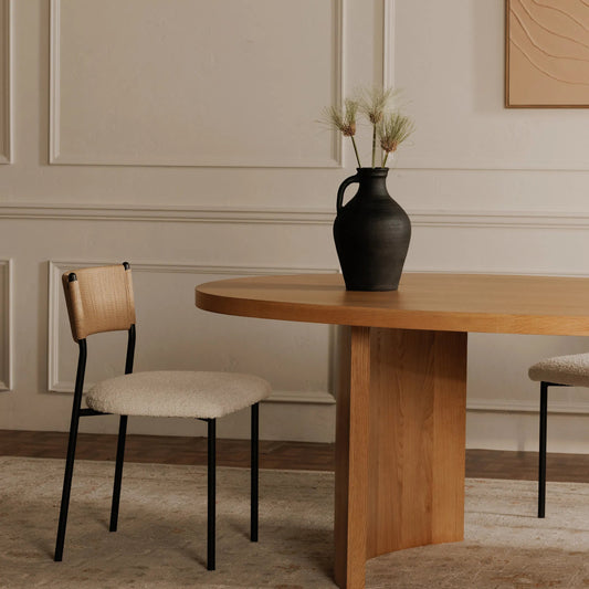 Foley Dining Chair (Set of 2) by Moe's Home Collection in white. Made from upholstery: 95% polyester, 5% acrylic, paper rope, iron, foam in a unique style.