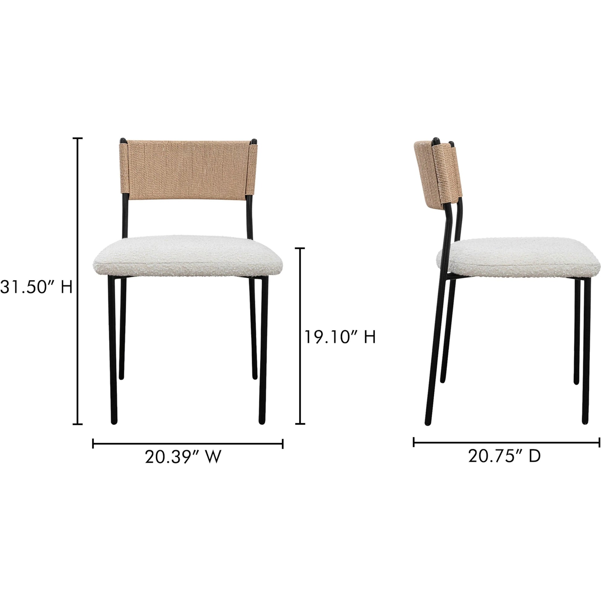 Foley Dining Chair (Set of 2) by Moe's Home Collection in white. Made from upholstery: 95% polyester, 5% acrylic, paper rope, iron, foam in a transitional style.