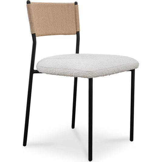 Foley Dining Chair (Set of 2) by Moe's Home Collection in white. Made from upholstery: 95% polyester, 5% acrylic, paper rope, iron, foam in a unique style.