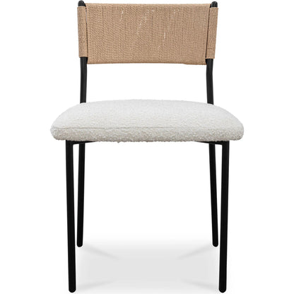 Foley Dining Chair (Set of 2) by Moe's Home Collection in white. Made from upholstery: 95% polyester, 5% acrylic, paper rope, iron, foam in a transitional style.