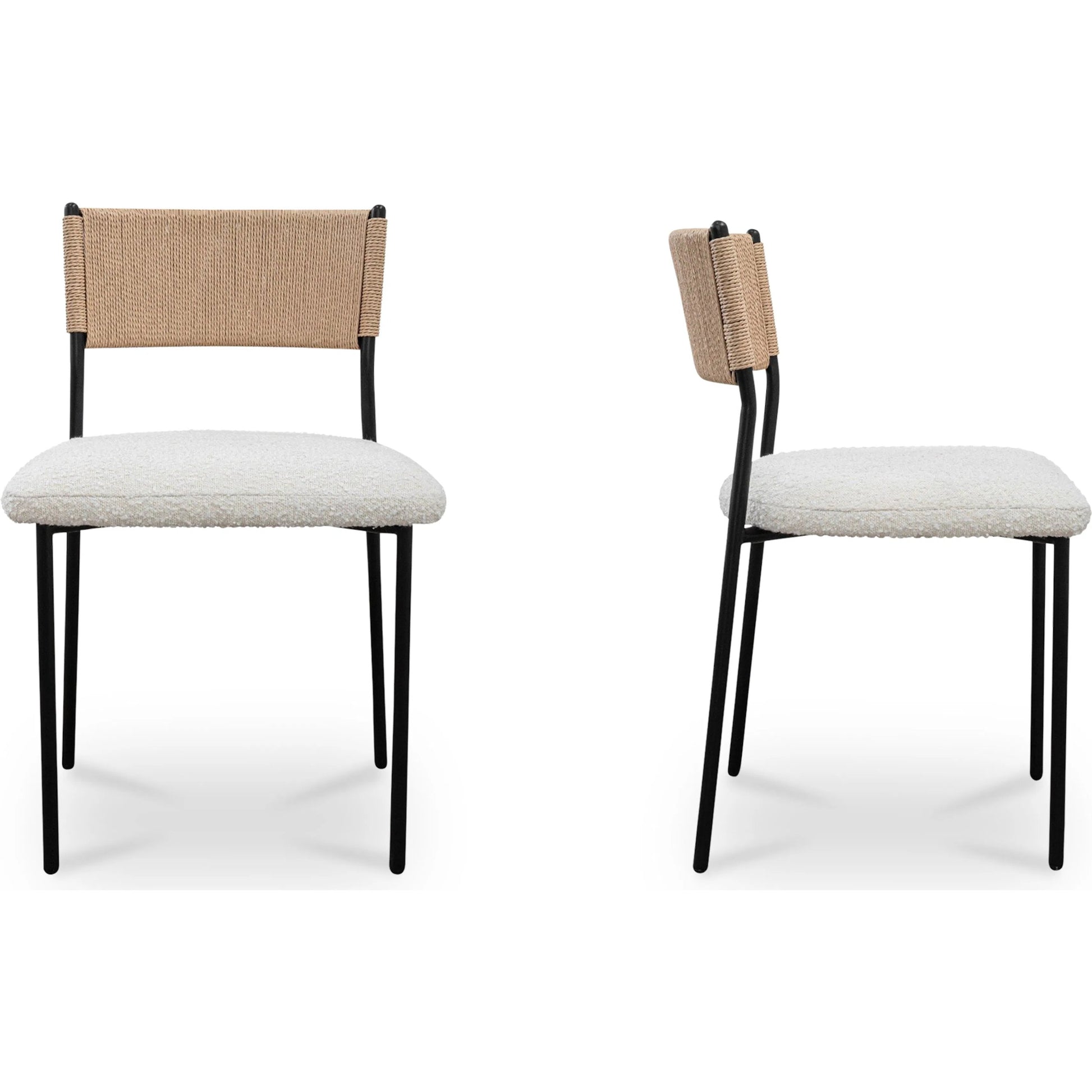 Foley Dining Chair (Set of 2) by Moe's Home Collection in white. Made from upholstery: 95% polyester, 5% acrylic, paper rope, iron, foam in a transitional style.