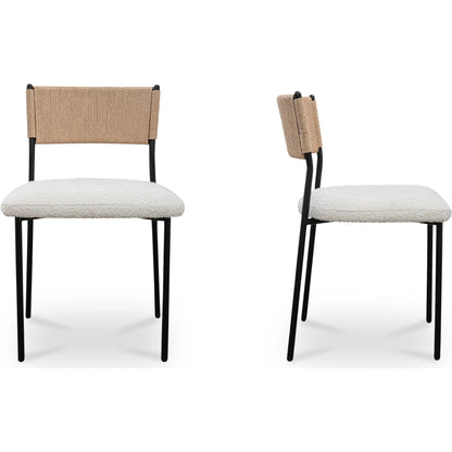Foley Dining Chair (Set of 2) by Moe's Home Collection in white. Made from upholstery: 95% polyester, 5% acrylic, paper rope, iron, foam in a transitional style.