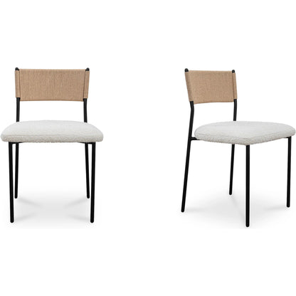 Foley Dining Chair (Set of 2) by Moe's Home Collection in white. Made from upholstery: 95% polyester, 5% acrylic, paper rope, iron, foam in a transitional style.