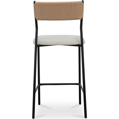 Foley Counter Stool by Moe's Home Collection in white. Made from upholstery: 95% polyester, 5% acrylic, paper rope, iron, foam in a transitional style.