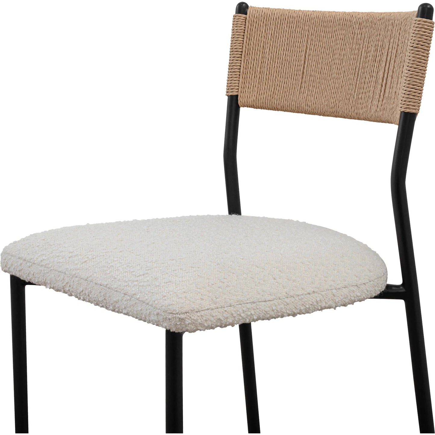 006 SI-2368048 | Closeup | Foley Counter Stool by Moe's Home Collection in white. Made from upholstery: 95% polyester, 5% acrylic, paper rope, iron, foam in a transitional style.