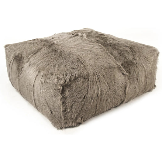 Tibetan Goat Fur Ottoman by Zentique in light grey. Made from goat fur, polybeans in a unique style.