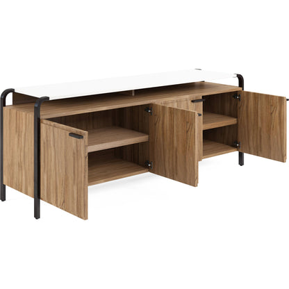 Portico Entertainment Console by A.R.T. Furniture in sienna, white plaster. Made from parawood solids, mindi veneers, resin, steel in a modern style.