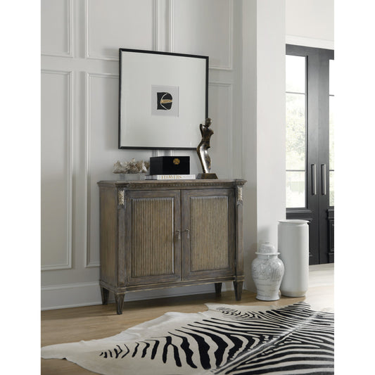 Sanctuary Madame Accent Chest by Hooker Furniture in quartz gray. Made from oak veneers in a rustic style.