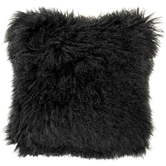 Tibetan Black Lamb Fur Pillow by Zentique. Made from lamb fur, polybeans in a unique style.