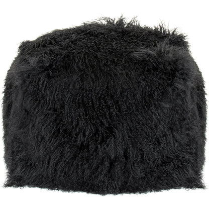 Tibetan Black Lamb Fur Pouf by Zentique. Made from lamb fur, polybeans in a unique style.