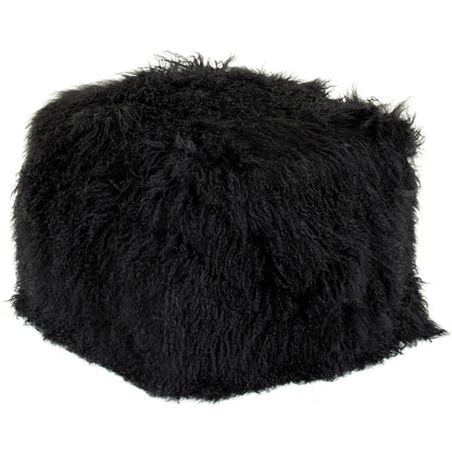 Tibetan Black Lamb Fur Pouf by Zentique. Made from lamb fur, polybeans in a unique style.