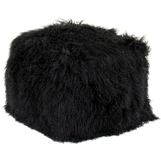 001 SI-2448968 | Primary Silo | Tibetan Black Lamb Fur Pouf by Zentique. Made from lamb fur, polybeans in a unique style.