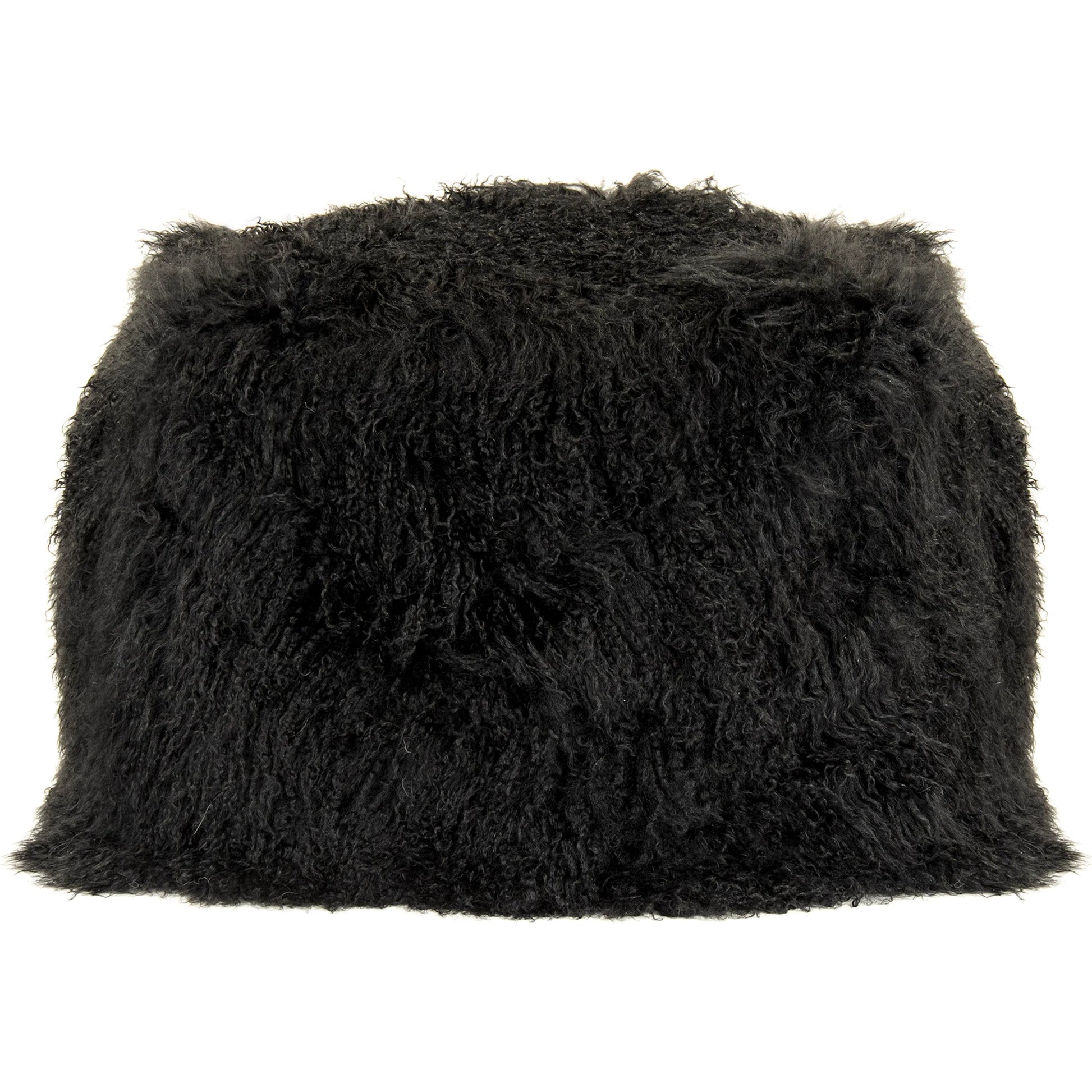 Tibetan Black Lamb Fur Pouf by Zentique. Made from lamb fur, polybeans in a unique style.