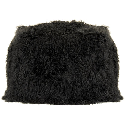 Tibetan Black Lamb Fur Pouf by Zentique. Made from lamb fur, polybeans in a unique style.