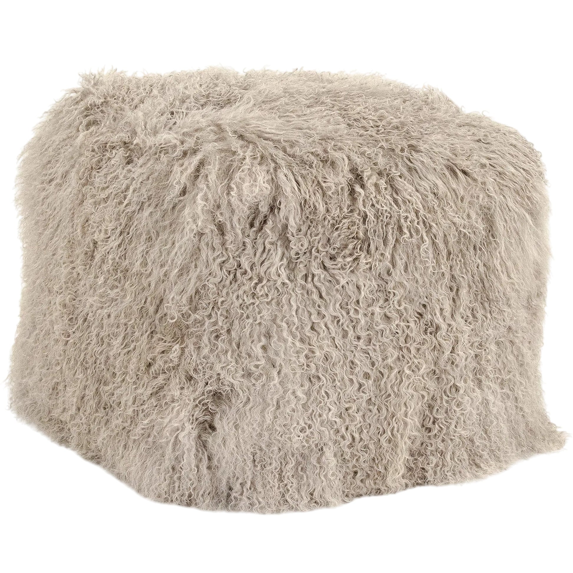 Tibetan Black Lamb Fur Pouf by Zentique. Made from lamb fur, polybeans in a unique style.