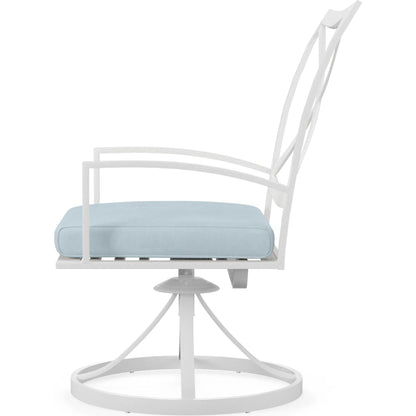 Bristol Outdoor Swivel Dining Chair in Canvas Flax w/ Self Welt by Sunset West. Made from aluminum in a modern style.