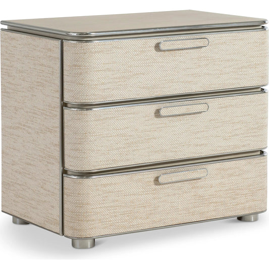 Corinne Nightstand by Bernhardt in ecru. Made from metal in a transitional style.