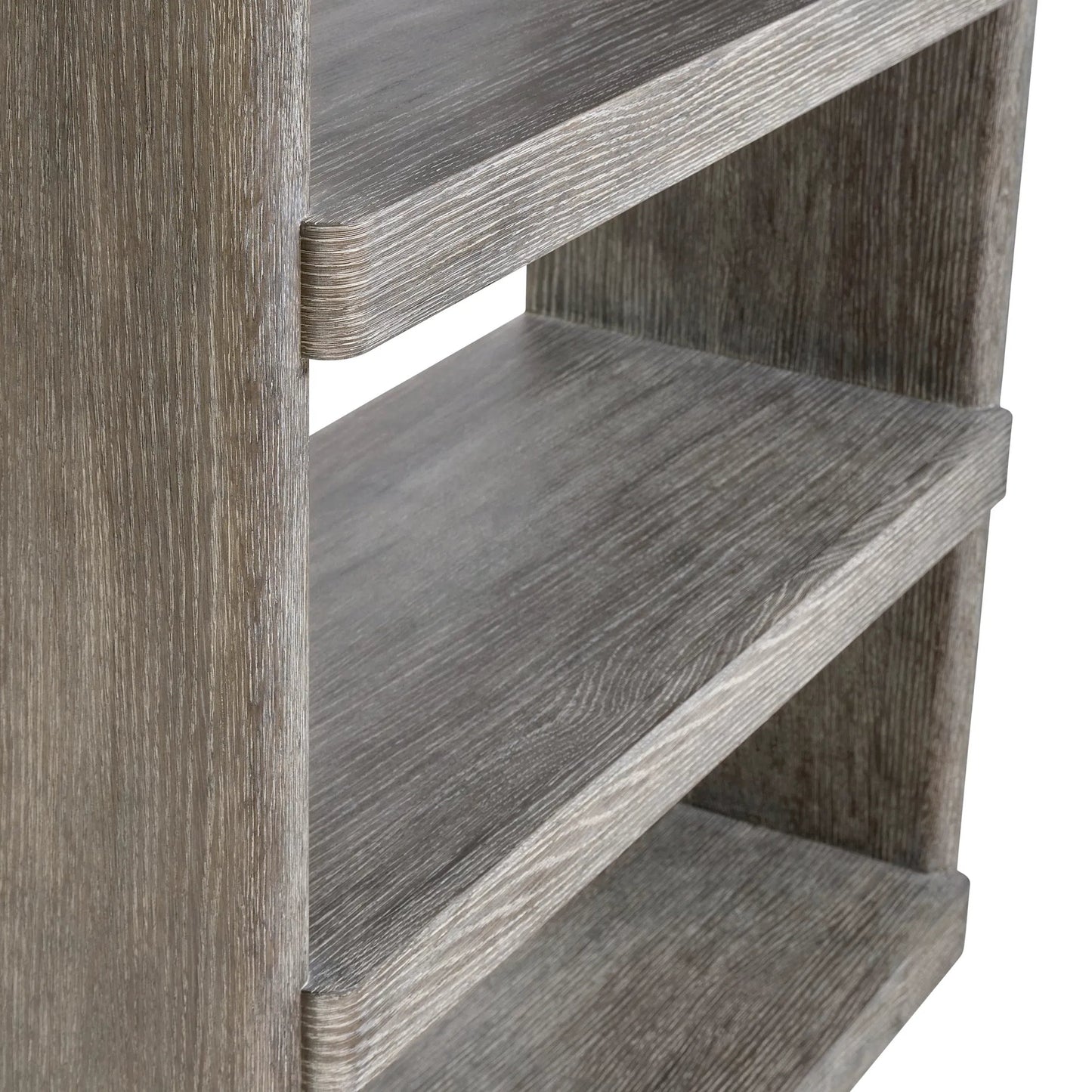 004 SI-2534113 | Closeup | Monolith Etagere by Bernhardt in brown. Made from wood in a unique style.