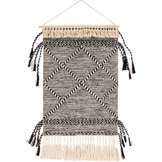 Zanafi Tassels Wall Hanging - 24605 by Surya in light beige, black. Made from 100% cotton, 100% wood in a eclectic & global style.