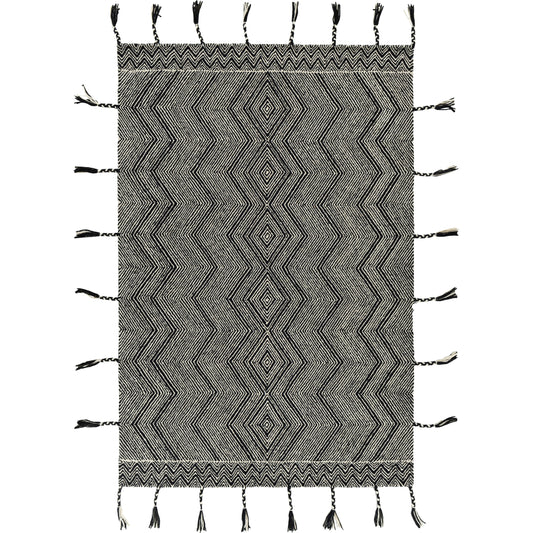 Zanafi Tassels Rug - 26230 by Surya in black, cream. Made from 100% wool in a unique style.