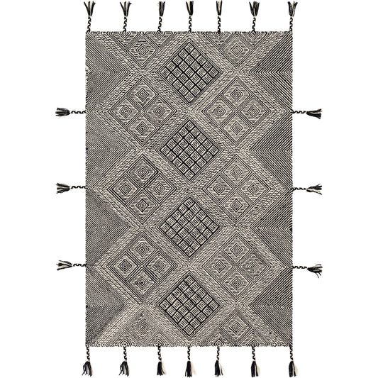 Zanafi Tassels Rug - 26227 by Surya in black, cream. Made from 100% wool in a unique style.