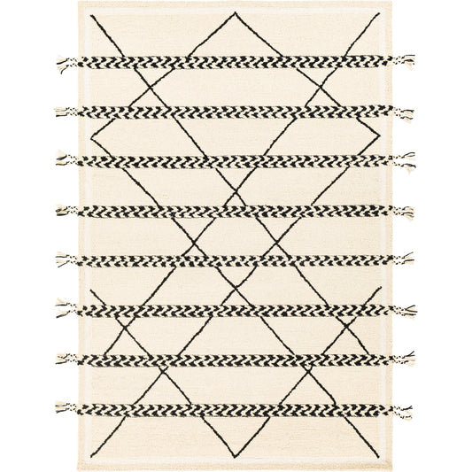 Zanafi Tassels Rug - 29494 by Surya in black, cream. Made from 100% wool in a unique style.