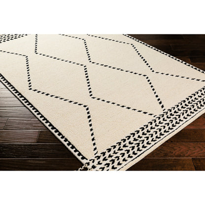 Zanafi Tassels Rug - 29495 by Surya in black, cream. Made from 100% wool in a unique style.