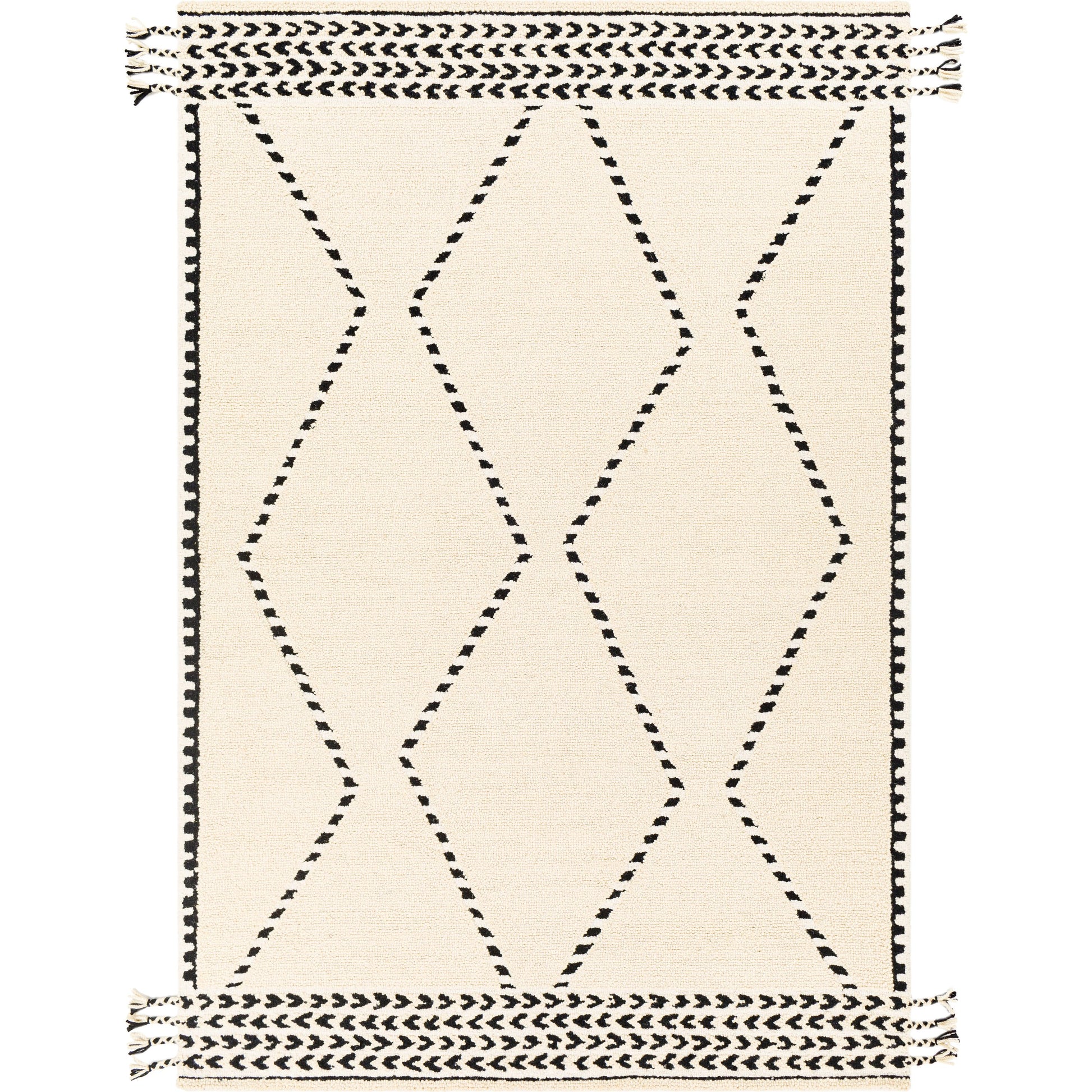 Zanafi Tassels Rug - 29495 by Surya in black, cream. Made from 100% wool in a unique style.