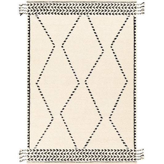 Zanafi Tassels Rug - 29495 by Surya in black, cream. Made from 100% wool in a unique style.