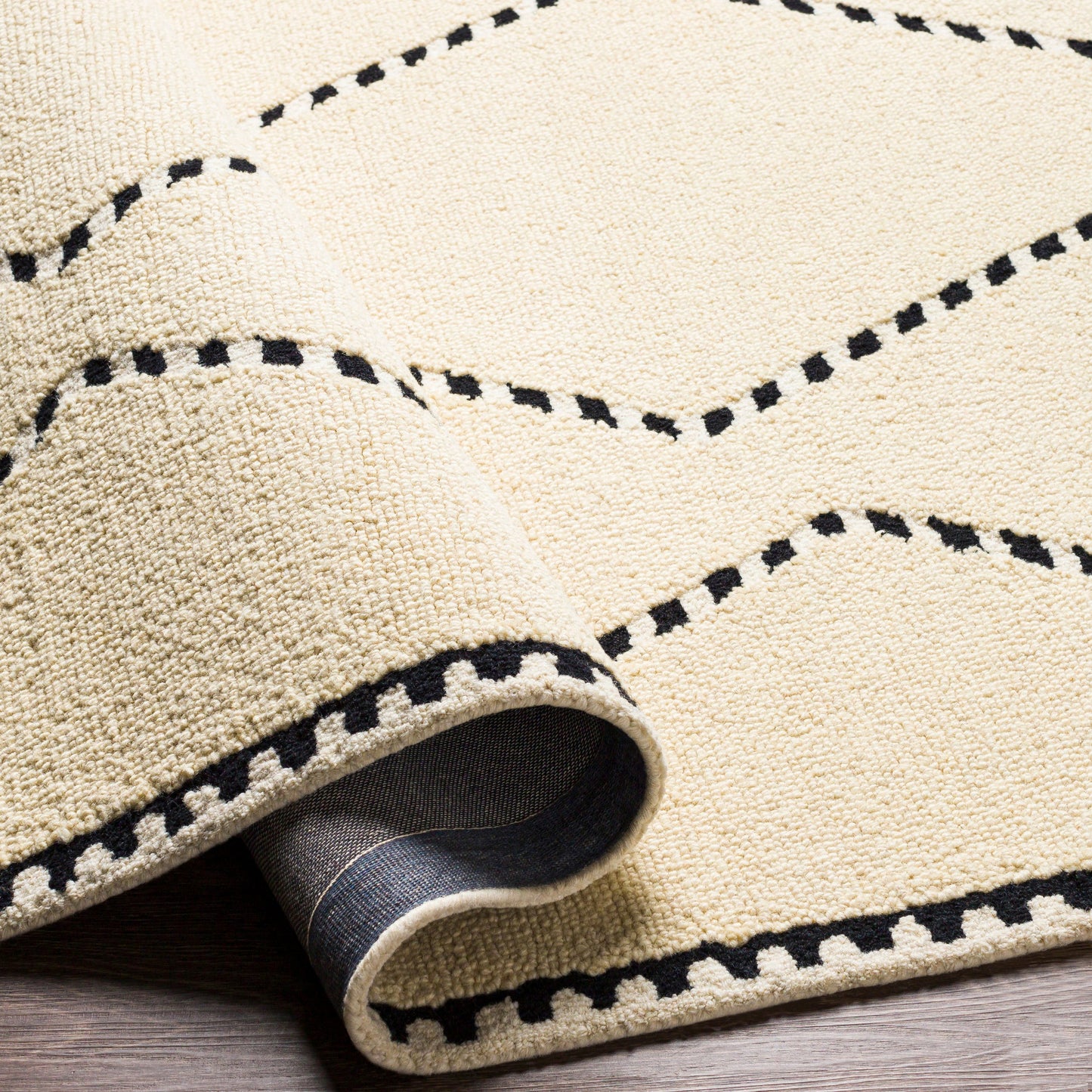 005 SI-1756614 | Closeup | Zanafi Tassels Rug - 29495 by Surya in black, cream. Made from 100% wool in a unique style.