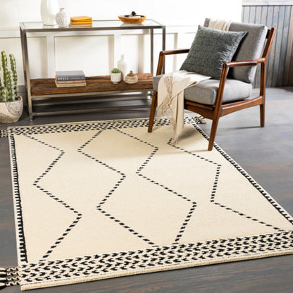Zanafi Tassels Rug - 29495 by Surya in black, cream. Made from 100% wool in a unique style.