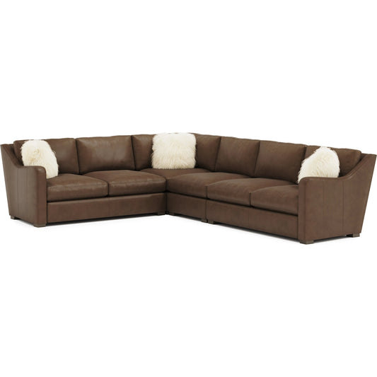 Ventura Leather Sectional by Bernhardt in brown. Made from leather, polyfoam core, polyester fibers, waterfowl feathers, waterfowl down in a traditional style.