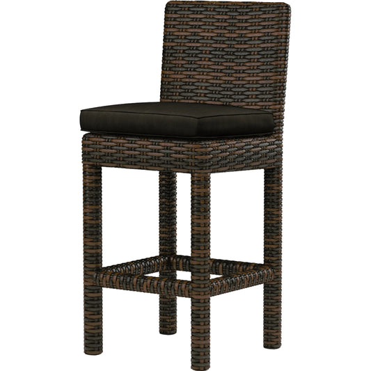 Montecito Outdoor Barstool by Sunset West in cognac. Made from resin wicker in a modern style.