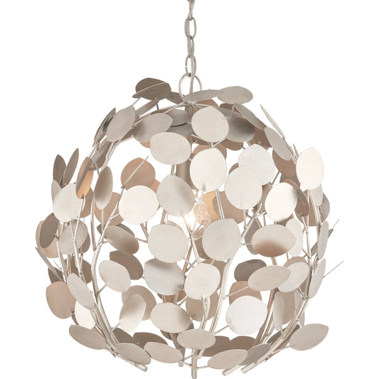 Lunaria Orb Chandelier by Currey and Company in contemporary silver leaf, contemporary silver. Made from wrought iron in a modern style.