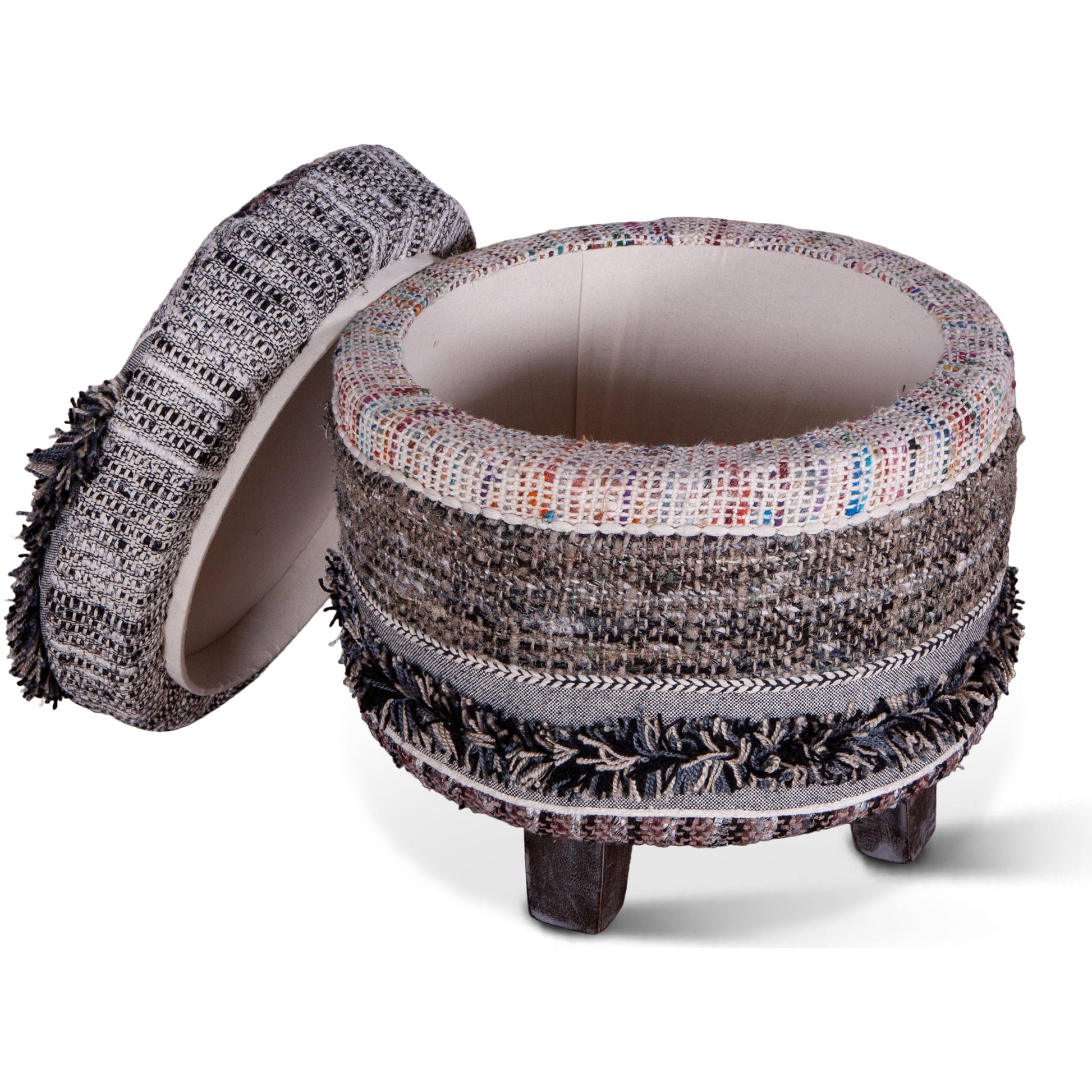 Algiers Storage Stool by World Interiors in multi-color and distressed. Made from mdf, viscose, cotton blend fabric, pu foam in a eclectic & global style.