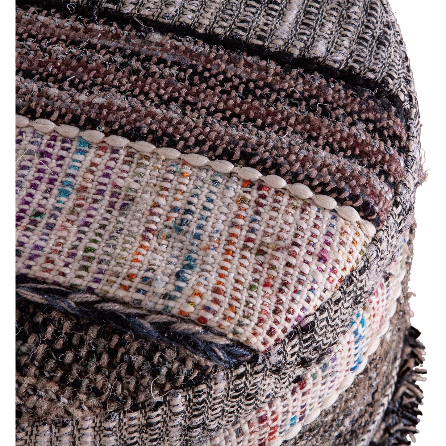 003 SI-1750321 | Closeup | Algiers Storage Stool by World Interiors in multi-color and distressed. Made from mdf, viscose, cotton blend fabric, pu foam in a eclectic & global style.