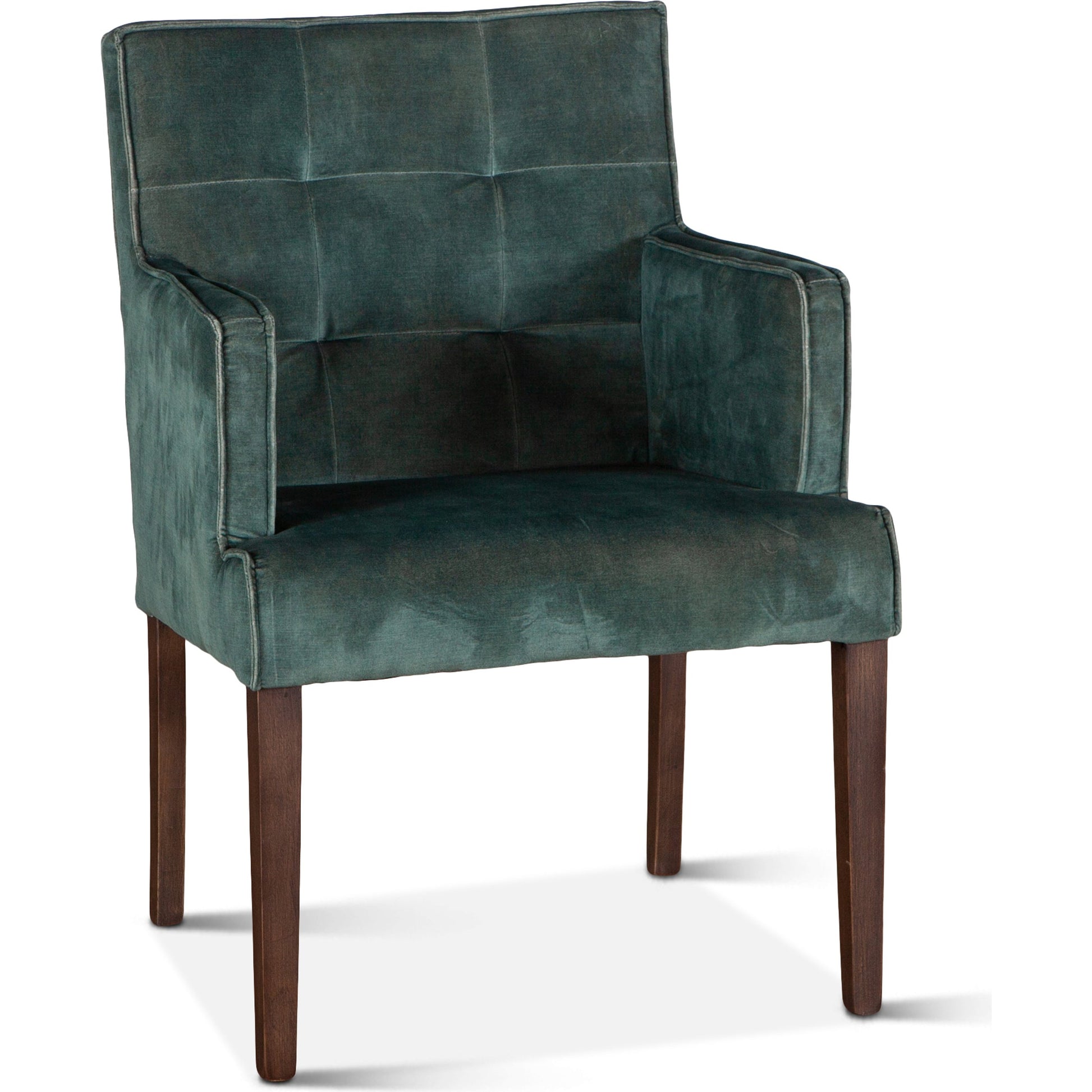 Avery Armchair by World Interiors in dark green and brown. Made from wood, velvet in a modern style.